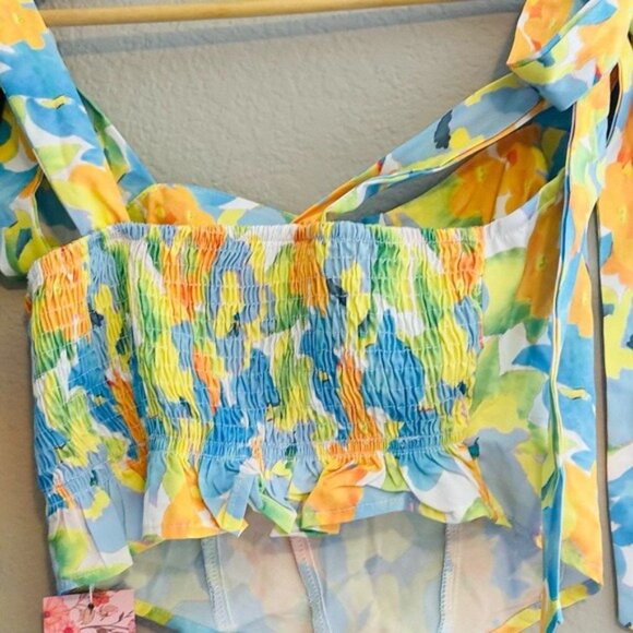 Floral Tie Strap Crop Top XS Y2K Tropical Coquette Summercore Cottagecore Vibes - Picture 6 of 10